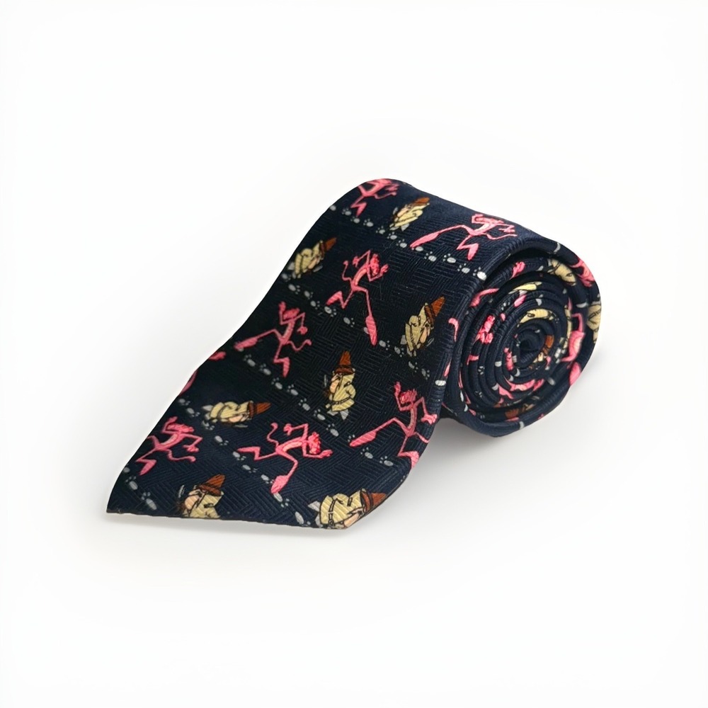 Vintage Pink Panther Tie Detective Print 1998 United Artists Navy Novelty 3.75"